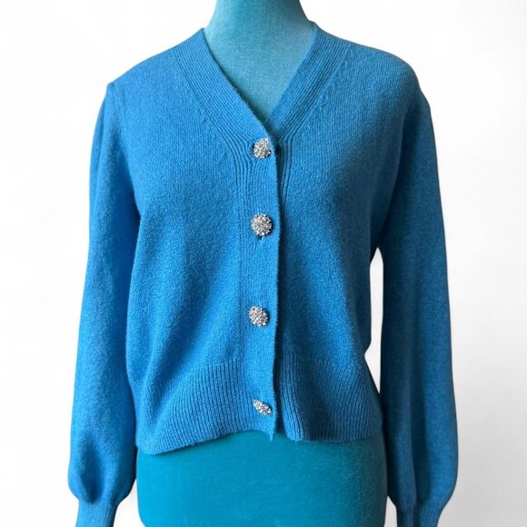 LOFT Mcbling Blue Cardigan with Rhinestone Buttons Size XS - Picture 1 of 8